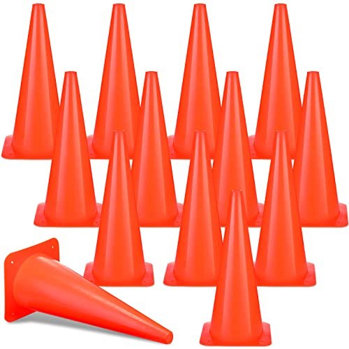 Reginary 12 Pcs 18 Inch Traffic Cones Parking Cones Bulk, Road Safety Cone, Stable Plastic Cone for Parking Lot Driving Training Construction Events Driveways Traffic Control(Orange)