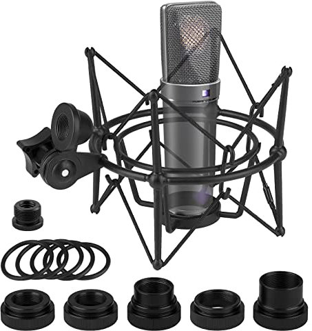 GEEKRIA for Creators Soporte de Choque para micrófono Compatible con Neumann U87,TLM193,TLM127,M149,TLM102,TLM103,TLM107,Abrazadera adaptadora de suspensión antivibración para micrófono (Negro/Metal)