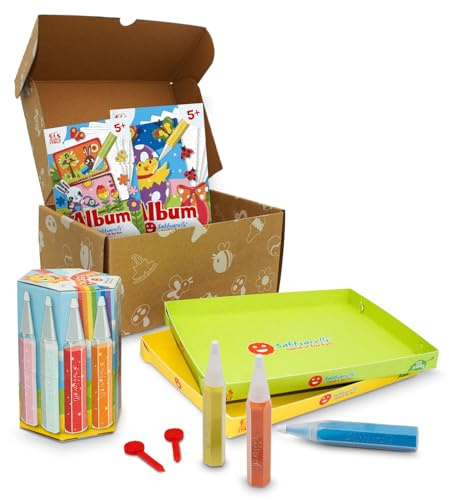 Sabbiarelli Sand-it For Fun - Box Påsk i Färg för Barn 5+, Kreativt Sand Art-Set: 12 Pennor med Färgad Sand och 10 Självhäftande A5-Ark med 10 Vykort och 5 Motiv, Pyssel