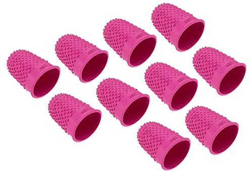PATIKIL Gummi Finger Spetsar, 10 Pack Silikon Thumb Finger Spetsskydd Skydd Skydd Pads Fingerborg Handgrepp för Office Konto Söm, Rosa Röd XL Storlek