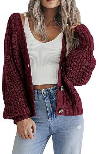Hotouch Cárdigan de Punto Mujer Corto Cuello en V con Botones Frente Abierto Suéter Elegante Casual Talla Top