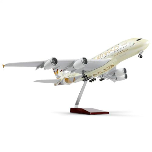QIYUMOKE A380 1/160 Large Scale Airplane Model -18 inches A380etihad Die-cast Airplane Model for Adult -Model Plane Airbusa380 with Stand for Aviation Enthusiasts Gifts or Decorations
