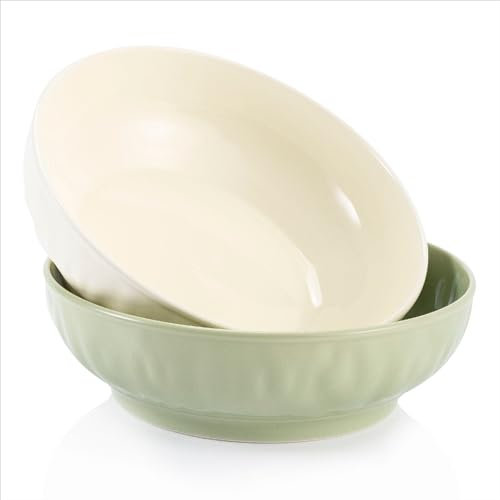 mehrido Large Serving Bowls, 1700ml Salad Bowls, 22.5cm Ceramic Fruit Bowl Set of 2, Serving Dishes for Entertaining, Decorative Mixing Bowl for Pasta, Pho, Soup, Ramen, Microwave & Dishwasher Safe