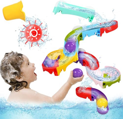 Nuheby Bath Toys, Kids Bath Toys Bigger Balls Track Game Shower Toys Water Toys DIY Water Slide Track Bath Toy with Powerful Suction Cups Bathtub Toys for 2 3 4 Year Old Boys Girls Toddler Kids Gifts