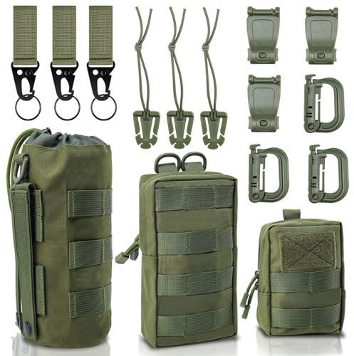 Molle Tasche Klein 3 Pack Taktische Hüfttaschen Taktische Tasche mit 12 Zubehör Tactical Bag Bauchtasche Kompakt Gürteltasche EDC Pouch Militär für Camping Radtouren Training（Armeegrün）