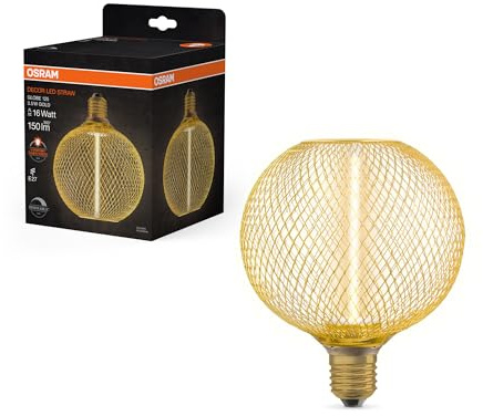 OSRAM DECOR LED Globe 3,5W con filamento in paglia, bianco caldo accogliente 818, 150lm/1800K, vetro senza piombo trasparente color oro con filettatura E27, dimmerabile, diametro 125 mm.