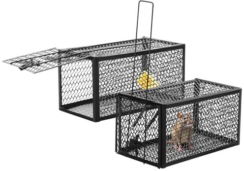 The Fellie 2 Packs Humane Rat Traps, Stainless Steel Mouse Traps for Indoors, Professional Outdoor Cage Catch & Release for Rats, Mouse, Chipmunk, Easy to Install(28x15x15cm)