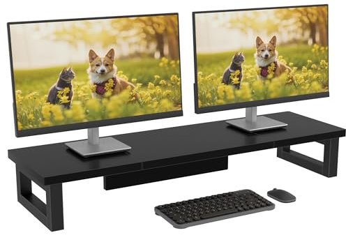 OYRREU Soporte Monitor Escritorio, 91x26cm Elevador Monitor Doble Escritorio Soporte para Monitor, Soporte Pantalla Ordenador TV PC Monitor Stand Accesorios Escritorio (Negro, 91x26x12.5cm)