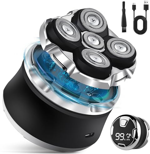 Toncoke 5D Head Shaver for Bald Men, IPX7 Waterproof Electric Shaver with LED Display, 2-Speed Cordless Rotary Razor for Face Nose Beard, Wet/Dry USB-C Charging Gift for Men