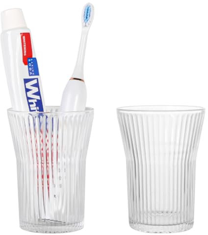 Tonxus Portaspazzolino per bagno, 2 pezzi, porta spazzolino da denti in vetro, 283,5 g, set di bicchieri e bicchiere, organizer per tazze da bagno, per spazzolino da denti, dentifricio, accessori da