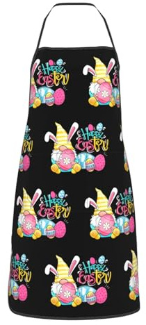 errtavt Happy Easter Day Bunny Gnome Rabbit Eggs Apron with Pockets Funny Kitchen Cooking Apron for Women Men Bib Apron for BBQ Baking Drawing Chef Gifts