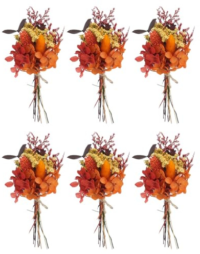 PATIKIL Mini Bouquet Di Fiori Secchi, 6 Pz Erba Delle Pampas Fiori Selvatici Naturali Con Stelo Decor Baby's Breath Pianta Floreale Boho Per DIY Prop Decorazione, Arancione Rosso