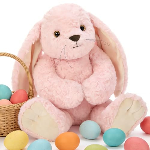 MorisMos Coniglio Peluche Gigante 45 cm,Regali Pasqua, Rosa Kawaii Coniglio di Peluche Grande Morbido Coccoloso, Carini Regalo Natale per Lei Bambini Ragazze Ragazzi Donna Mamma Compleanno