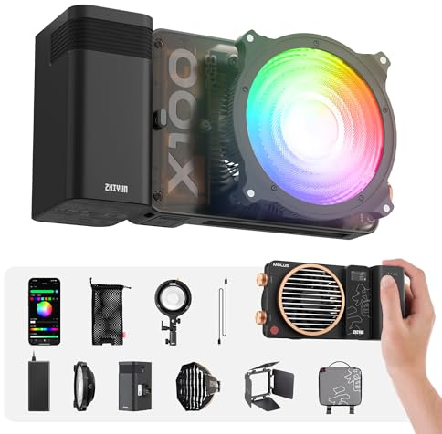 ZHIYUN MOLUS X100 RGB PRO videoljus 100 W [Official] RGBWW LED-videolampa, studioljus, med 2 600 mAh batteri, appstyrning, 2500 K~10000K, CRI≥95 TLCI≥97, svart