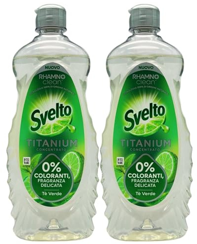 Detergente Per Stoviglie a Mano, Titanium Concentrato. 0% Coloranti, Fragranza Delicata Al TÈ VERDE Che Dona Freschezza Durante Il Lavaggio 650ml (2 Unità)