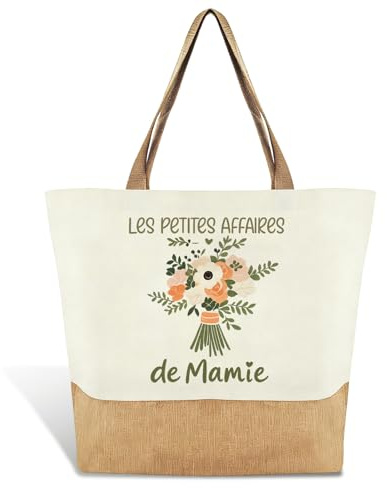 AHEZQILU Cadeau Mamie Cadeau Grand Mere Pour Anniversaire Ou Fête – Sac Cabas Élégant Et Pratique Avec Motif Floral – Toile Design Naturel Intemporel – Tote Bag 1 Pièce Pour Courses