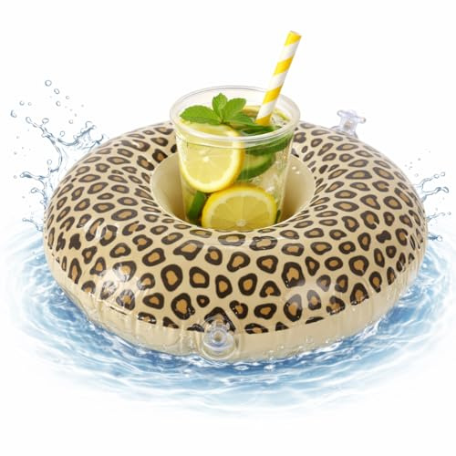Uppblåsbar dryckshållare luftmadrass simring simreif för pool, cocktailhållare, ölhållare, mugg, burkhållare, mugghållare öl (Leo)