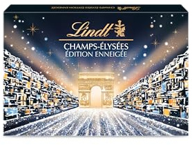 Lindt - Boîte CHAMPS-ÉLYSÉES Édition Enneigée - Assortiment de Chocolats au Lait, Noirs et Blancs - Pralinés, Croustillants et Onctueux - Idéal pour Noël, 161g