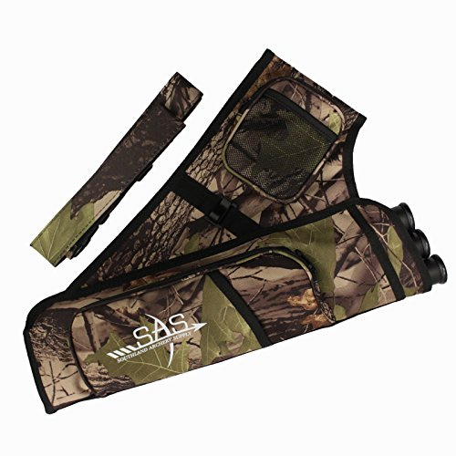 SAS Tube Archery Arrow Target Quiver with Two Zipped Pockets, One Binocular Pocket and Adjustable Waist Strap (3-Tube, Camo)