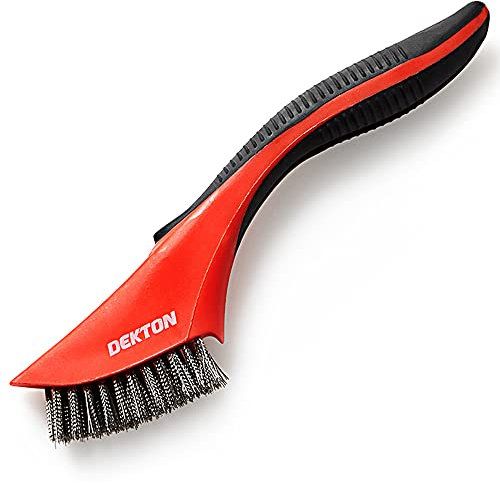 Dekton Soft Grip Stainless Steel Wire Brush | Ideal for Preparing Metal Surfaces, Rust & Paint Removal | Fine Steel Bristles with 5 Rows | Curved Design for Easy Corner Access | Ergonomic Handle