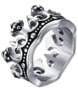 HIJONES Hombres Acero Inoxidable Acabado Mate Vendimia Plata Corona Anillo (28)