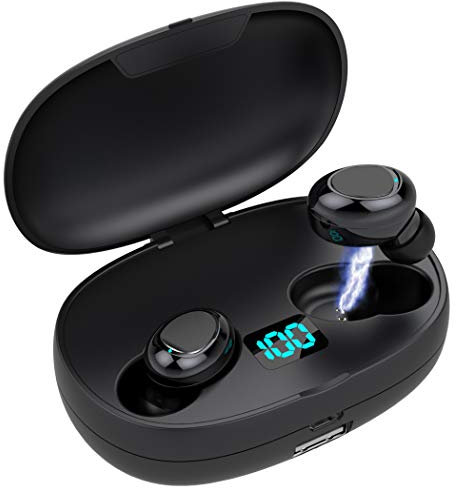 Yilear Auriculares Bluetooth 5.0 de hasta 50 Horas de Reproducción, Sonido Estéreo de Graves Profundos, Cancelación de Ruido Avanzada, Mini Auriculares Inalámbricos con Estuche de Carga de 2200 mAh