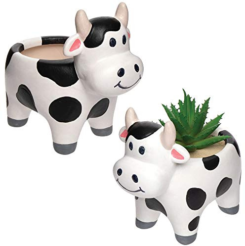 Baker Ross Kuh individualisierbare Keramik Blumentöpfe (2 Stück) Kreative Künstler- und Bastelbedarf für Kinder zum Basteln, Personalisieren und Schmücken, Mittel
