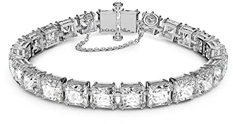 Swarovski Matrix Armband, Weißer und Rhodinierter Damenarmreif mit Strahlenden Swarovski Kristallen
