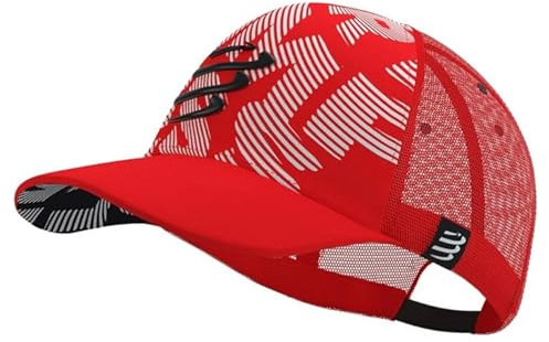 Compressport Trucker cap-Protezione Solare-Cappello con Rete-Visiera Ampia e Curva-Regolabile-Prima o Dopo l'allenamento-Taglia Unica, Rosso/Bianco, Unisex-Adulto