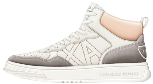 Armani Exchange Seattle, Suede Details, Logo Embroidered, High Top Sneaker, off White Rose Taupe, 37 EU