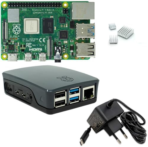 Raspberry Pi 4 Kit de démarrage 8 Go Noir | Bloc d'alimentation USB-C 5 V 3 A | Boîtier | Dissipateur thermique | Raspberry Pi 4 Model B 8 Go RAM