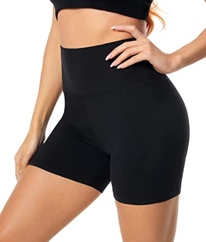 FuelMeFoot Radlerhose Damen mit High Waist – Bauchweg Sport Shorts für Gym, Yoga & Sommer A002-Schwarz L/XL