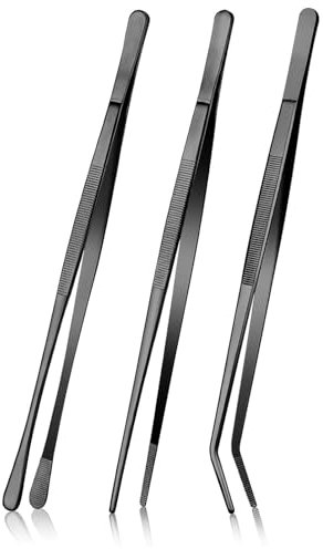 3 Stück Kochpinzette Edelstahl Set, Pinzette Küche Präzision Gezackte Spitzen, Hitzebeständige Kochzange, 25.5cm lang feine Pinzettenzangen,Küchenzange, Grillpinzette zum Kochen und Braten
