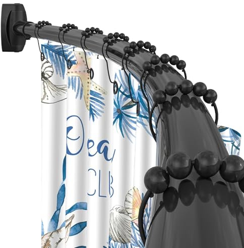 YNL Curved Shower Curtain Rod 35-82In(2.9-6.8Ft), Matte Black Rounded Rustproof Shower Rod for Bathroom Bathtub, Adjustable Arched Shower Rod, Never Rust|Extra Space|Non-Slip|Expandable|Need to Drill