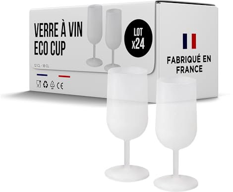 SPARKLERS CLUB Verres à Vin Réutilisables Eco Cup 12cl (18cl à ras bord) MADE IN FRANCE - Fabriqué en en Polypropylène, Verre Réutilisable de Haute Qualité (Givré Translucide, 24)