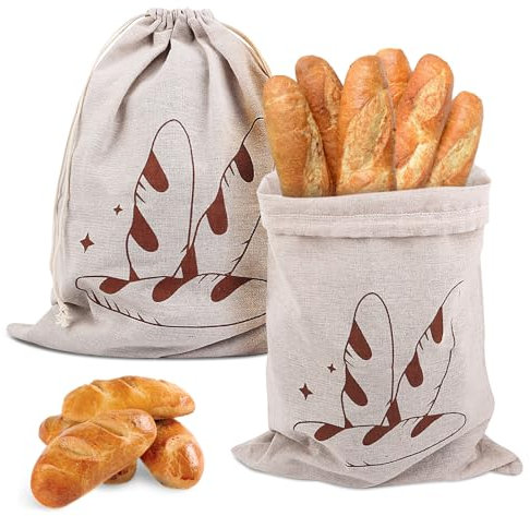 MXTIMWAN 2 Pièce Sachet Pain en Lin,Poche à Pain avec Cordon de Serrage,Sacs à Cordon de Pain Réutilisables,Lavable,Sac deRangement pour Le Pain,Utilisables Comme Sacs à Fruits et Légumes