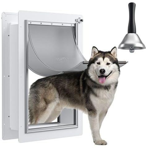 Dog Door for Wall - Steel Frame, Telescoping Tunnel & Double Food-Grade Silicone Flaps Pet Door, Large Dog Door with Secure Lock (Pets Up to 100 lbs) - Large