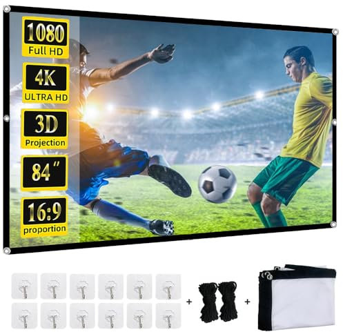 Projector Screen 84 Inch, Yingstar 16:9 HD Double Sided Projection Screens, Anti-Crease Foldable Portable Projector Screen For Outdoor Cinema Garden Home Indoor Camping Theater Office