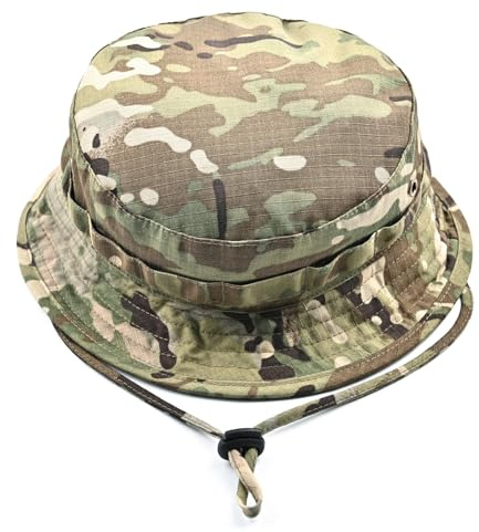 SGQTZDZQ Camo Bucket Boonie Hat for Men Women Military UPF50+ Hunting Bush Jungle Fishing Wide Brim Army Military Sun Cap Safari Hat for Hunting Beach Camping (UK, Alpha, One Size, Standard, Beige)