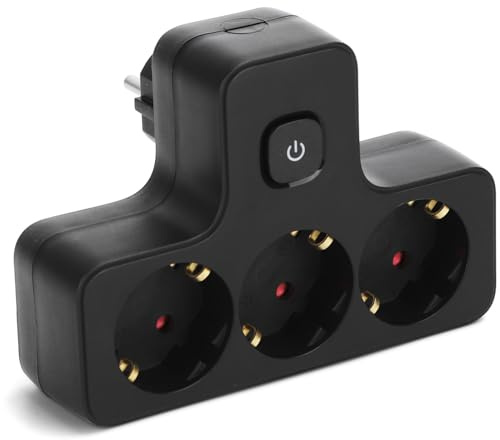 Aigostar Presa Doppia Presa Multipla con Interruttore, Protezione Bambini，Adattatore Schuko16 A Combinata Standard Tedesco e Francese, Nero