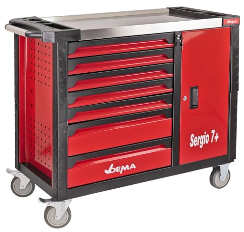 Werkstattwagen Sergio 7+, 7 Schubladen, pulverbeschichtet, breite Lenkrollen mit Bremsen, Arbeitsplatte, Zylinderschloss