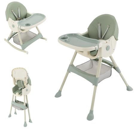 Trona 3 en 1 para bebé, trona infantil con mesa y ruedas, ajustable, plegable, silla de bebé con función reclinable, trona combinada para el crecimiento de la silla de comedor a partir de 6 meses,