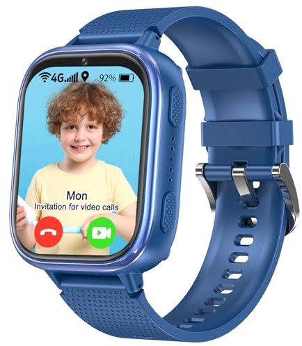 MOONKIDS Kinder Smartwatch, Smartwatch Kinder mit GPS und Telefon, Armbanduhr Kinder Junge, Smart Watch Kinder, Kinderuhr mit Voice Chat, SOS, IP68, Wasserdicht, Spiel (Blau)