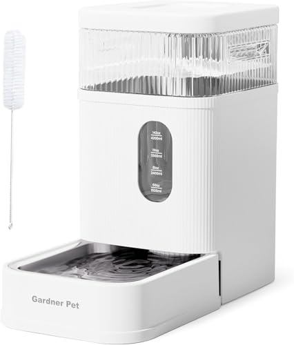 Gardner Pet 8.5L Distributeur Eau Chat Automatique, Gamelle Chat Automatique par Gravité, Distributeur Eau Chien avec Gamelle en Acier Inoxydable, Pas d'électricité, sans BPA - Blanc