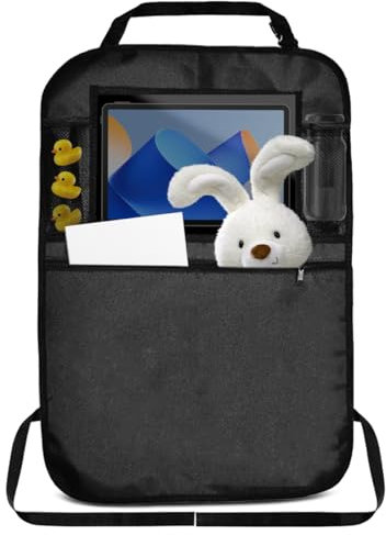 Wasserdicht Rückenlehnenschutz Auto Kinder, Autositz Schutz Rückseite, 600D Oxford Auto Rückenlehnenschutz, Autositz Organizer with Multifunktionale Tasche, Rücksitzschoner Universeller (Schwarz)