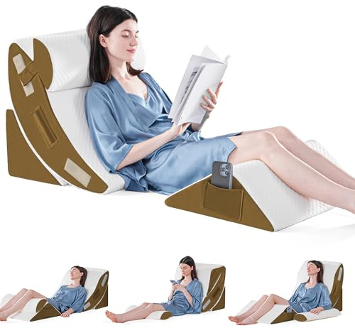 Juego de 4 almohadas ortopédicas de cuña de cama para dormir, cojín de espuma post-cirugía para el cuerpo, espalda y piernas, alivio del dolor, cojín de apoyo ajustable triangular con reflujo ácido