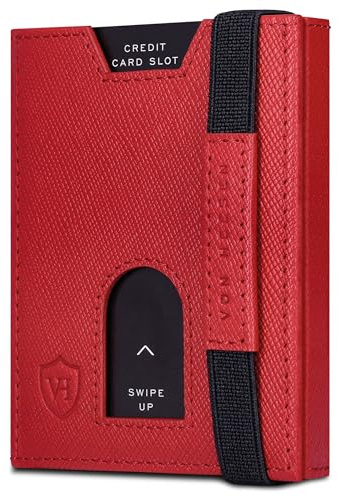 VON HEESEN Slim Wallet mit Münzfach & RFID-Schutz - Leder Geldbeutel - Mini Geldbörse für Herren und Damen - Kartenetui Echtleder Karten Portemonnaie klein - Kreditkartenetui Rot Saffiano