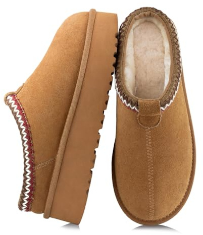 XUNBAI Mini-Stiefel Damen Hausschuhe Plateau mit Echte Wildleder, Warme Winter Schneestiefel, Gemütliche Plattform-Slipper für Drinnen & Draußen