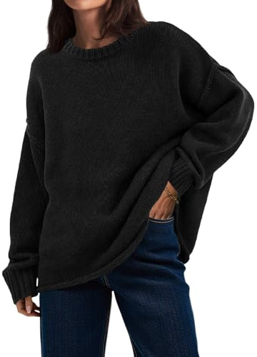 Saodimallsu Womens Oversized Crew Neck Sweaters Long Sleeve Slouchy Knit Fall Casual Loose Pullover Tops Black
