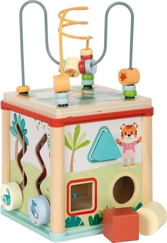 Small Foot Dado motricità Jungle Friends in Legno FSC® 100% Certificato, Dado Activity salvaspazio con 5 superfici di Gioco, Gioco didattico per Bambini da 1 Anno, 12765